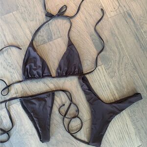 Berry beachy Triangle Bikini Set Brown S bottoms L top